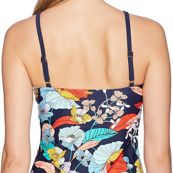 Ellen Tracy ELLEN TRACY Women's Basic Instincts Solid High Neck Keyhole Gold Ring Tankini | Swimwear